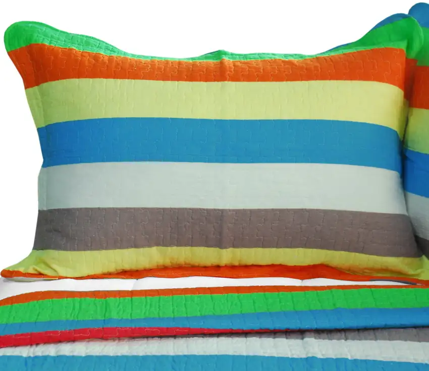 Rainbow River -  3PC Cotton Vermicelli-Quilted Printed Quilt Set (Full/Queen Size) Photo 1