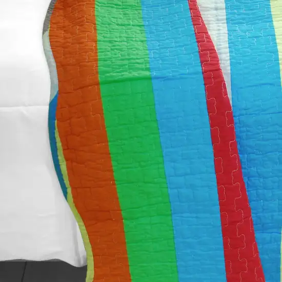 Rainbow River -  3PC Cotton Vermicelli-Quilted Printed Quilt Set (Full/Queen Size) Photo 4