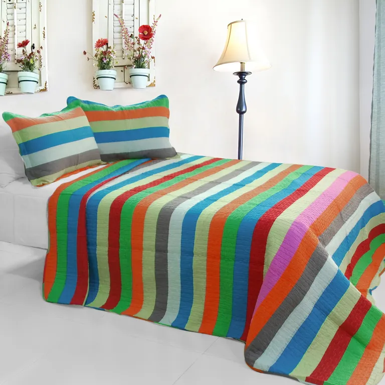 Rainbow River - 3PC Cotton Vermicelli-Quilted Printed Quilt Set (Full/Queen Size) Photo 1