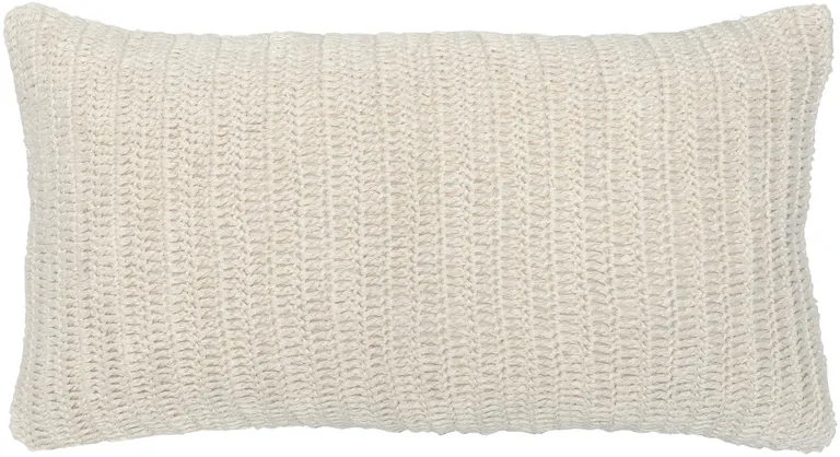 Rectangular Fabric Throw Pillow with Hand Knitted Details, White Photo 1