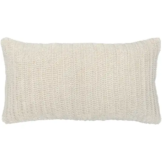 Rectangular Fabric Throw Pillow with Hand Knitted Details, White Photo 1