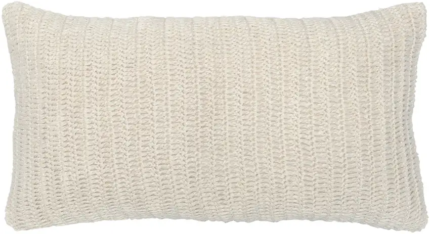Rectangular Fabric Throw Pillow with Hand Knitted Details, White Photo 1