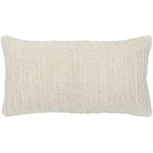 Photo of Rectangular Fabric Throw Pillow with Hand Knitted Details, White