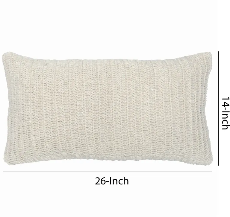 Rectangular Fabric Throw Pillow with Hand Knitted Details, White Photo 5