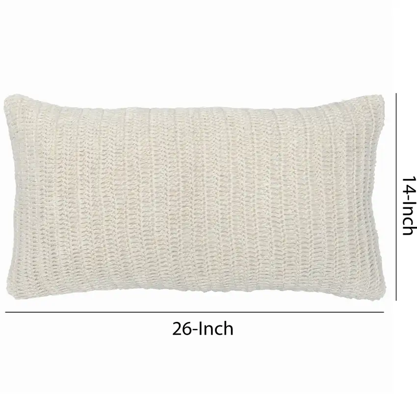 Rectangular Fabric Throw Pillow with Hand Knitted Details, White Photo 5