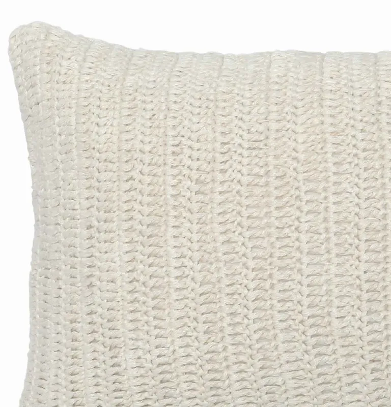 Rectangular Fabric Throw Pillow with Hand Knitted Details, White Photo 2