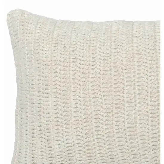 Rectangular Fabric Throw Pillow with Hand Knitted Details, White Photo 2