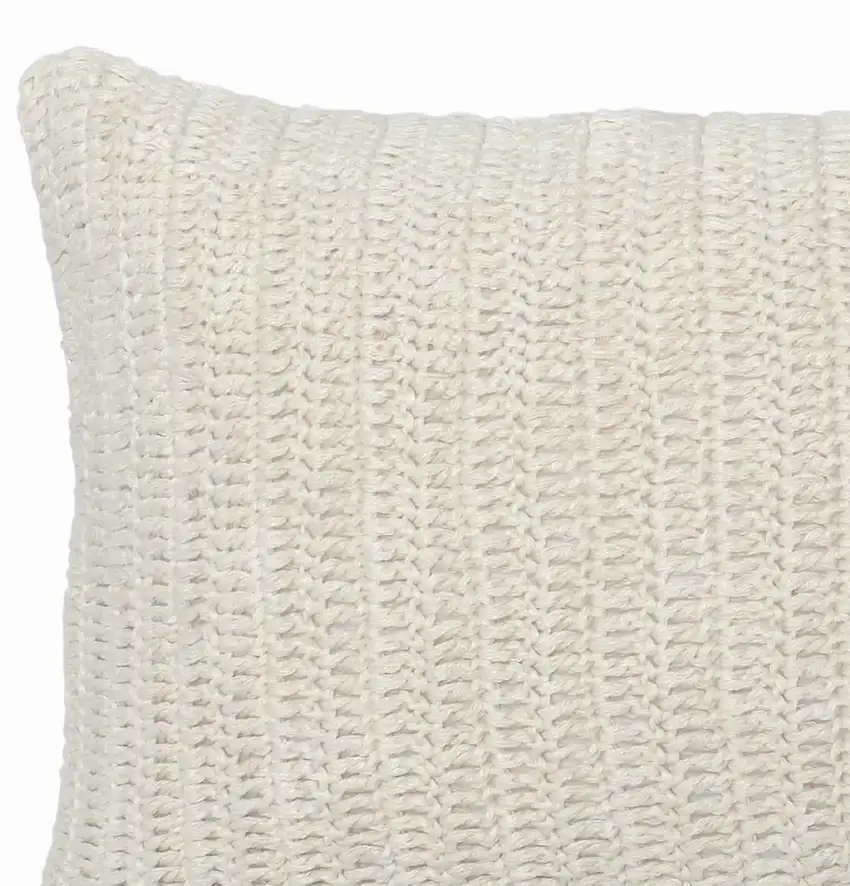 Rectangular Fabric Throw Pillow with Hand Knitted Details, White Photo 2