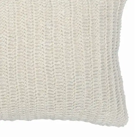 Rectangular Fabric Throw Pillow with Hand Knitted Details, White Photo 4
