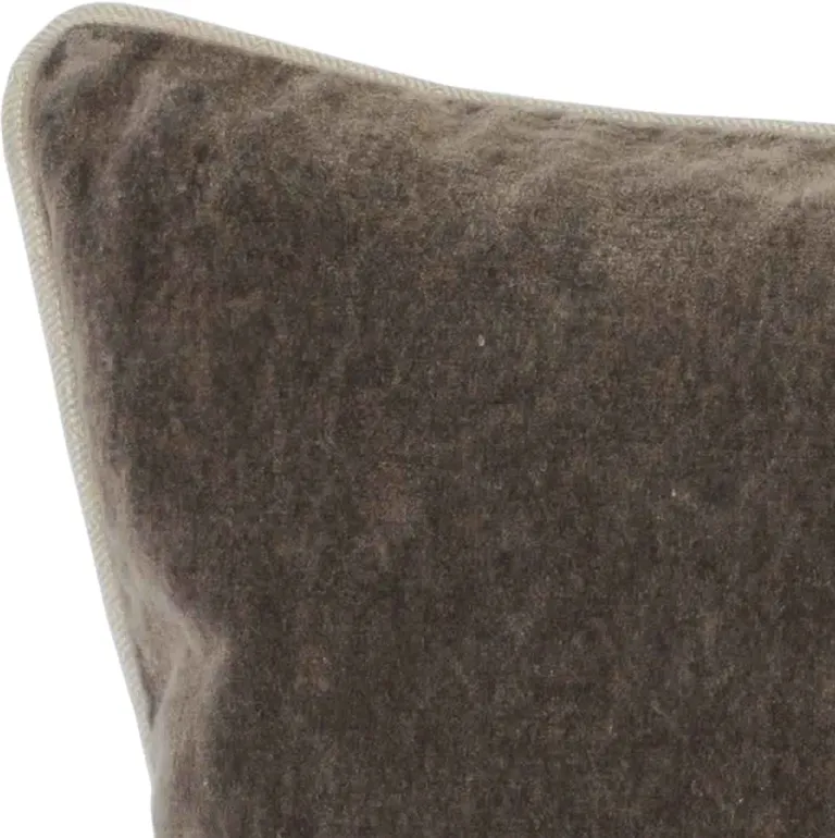 Rectangular Fabric Throw Pillow with Solid Color and Piped Edges, Brown Photo 2