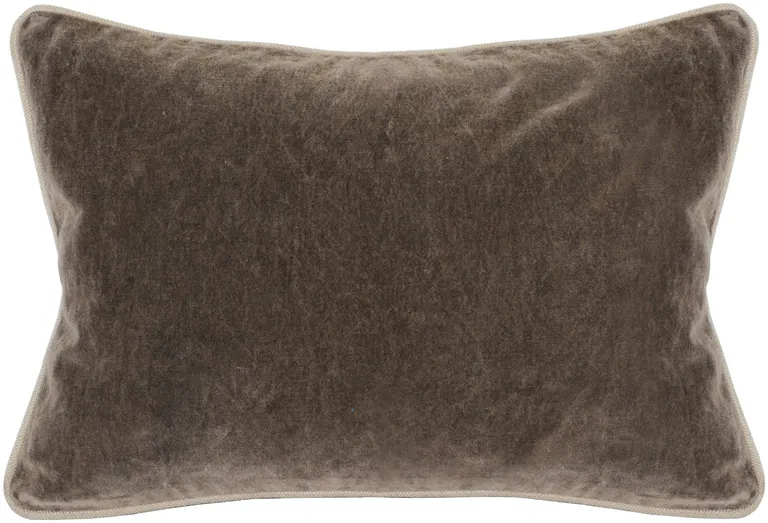 Rectangular Fabric Throw Pillow with Solid Color and Piped Edges, Brown Photo 1