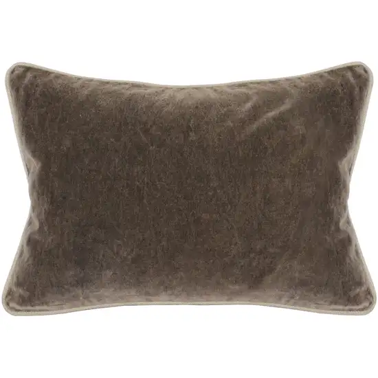 Rectangular Fabric Throw Pillow with Solid Color and Piped Edges, Brown Photo 1
