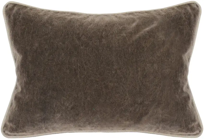 Rectangular Fabric Throw Pillow with Solid Color and Piped Edges, Brown Photo 1