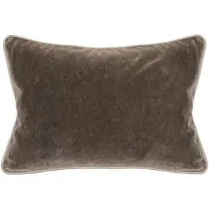 Photo of Rectangular Fabric Throw Pillow with Solid Color and Piped Edges, Brown