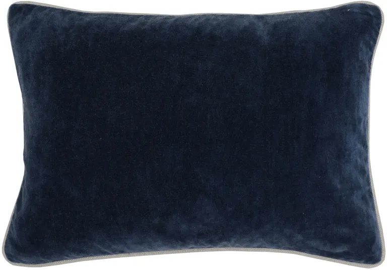 Rectangular Fabric Throw Pillow with Solid Color and Piped Edges, Navy Blue Photo 1
