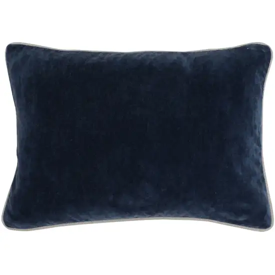 Rectangular Fabric Throw Pillow with Solid Color and Piped Edges, Navy Blue Photo 1