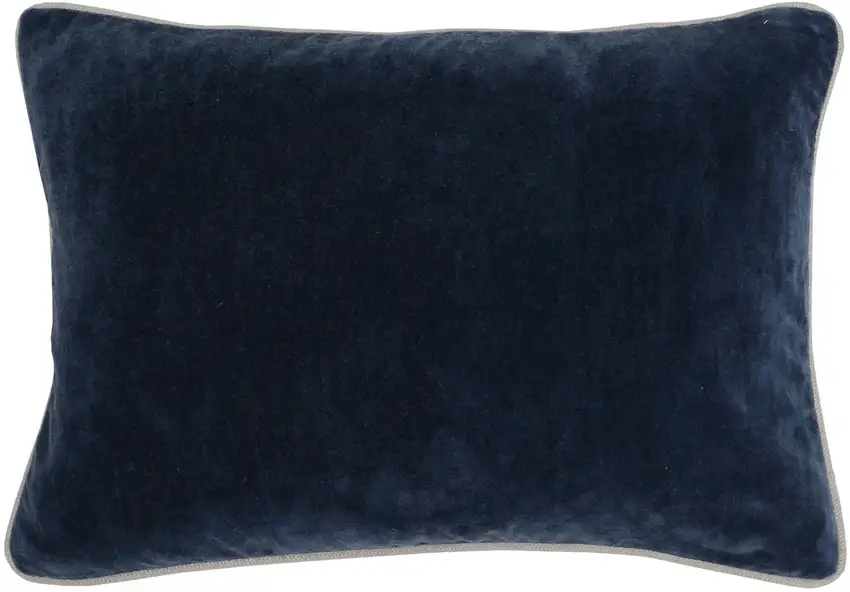 Rectangular Fabric Throw Pillow with Solid Color and Piped Edges, Navy Blue Photo 1