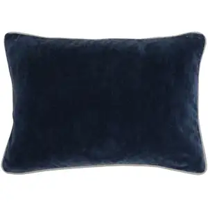 Photo of Rectangular Fabric Throw Pillow with Solid Color and Piped Edges, Navy Blue