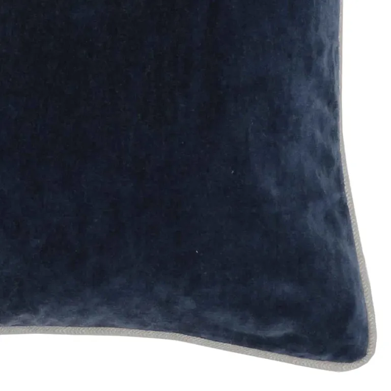 Rectangular Fabric Throw Pillow with Solid Color and Piped Edges, Navy Blue Photo 4