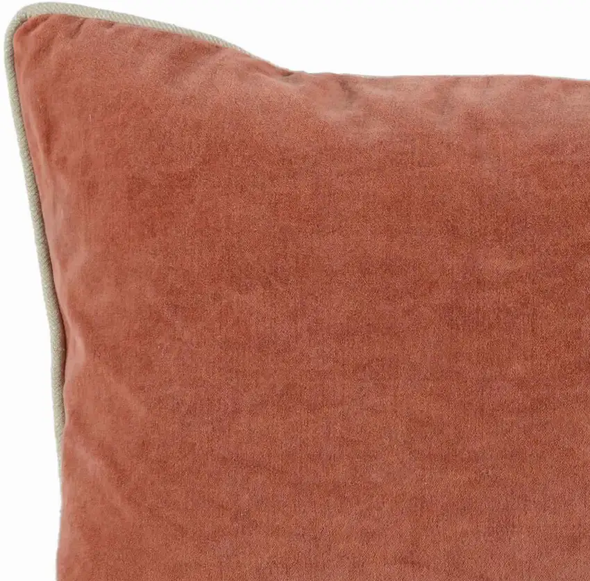 Rectangular Fabric Throw Pillow with Solid Color and Piped Edges, Terra Cotta Photo 2