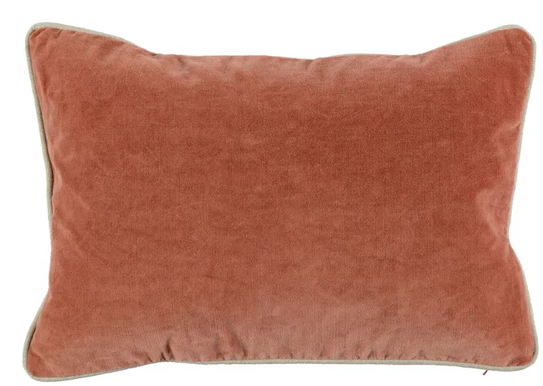 Rectangular Fabric Throw Pillow with Solid Color and Piped Edges, Terra Cotta Photo 1