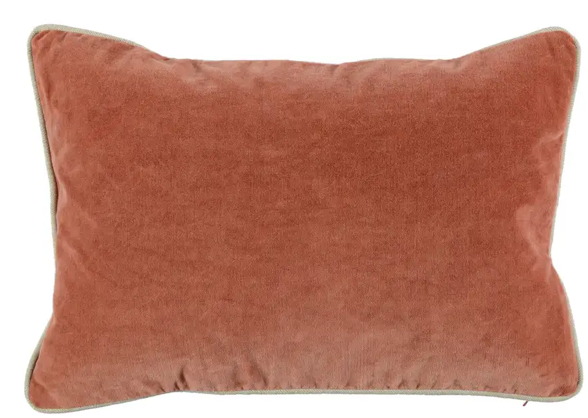 Rectangular Fabric Throw Pillow with Solid Color and Piped Edges, Terra Cotta Photo 1