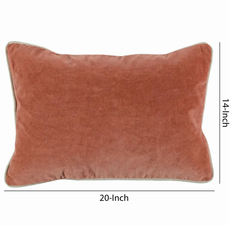 Rectangular Fabric Throw Pillow with Solid Color and Piped Edges, Terra Cotta Photo 5