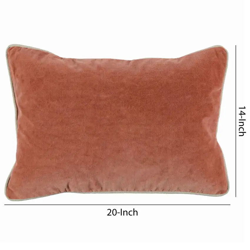 Rectangular Fabric Throw Pillow with Solid Color and Piped Edges, Terra Cotta Photo 5