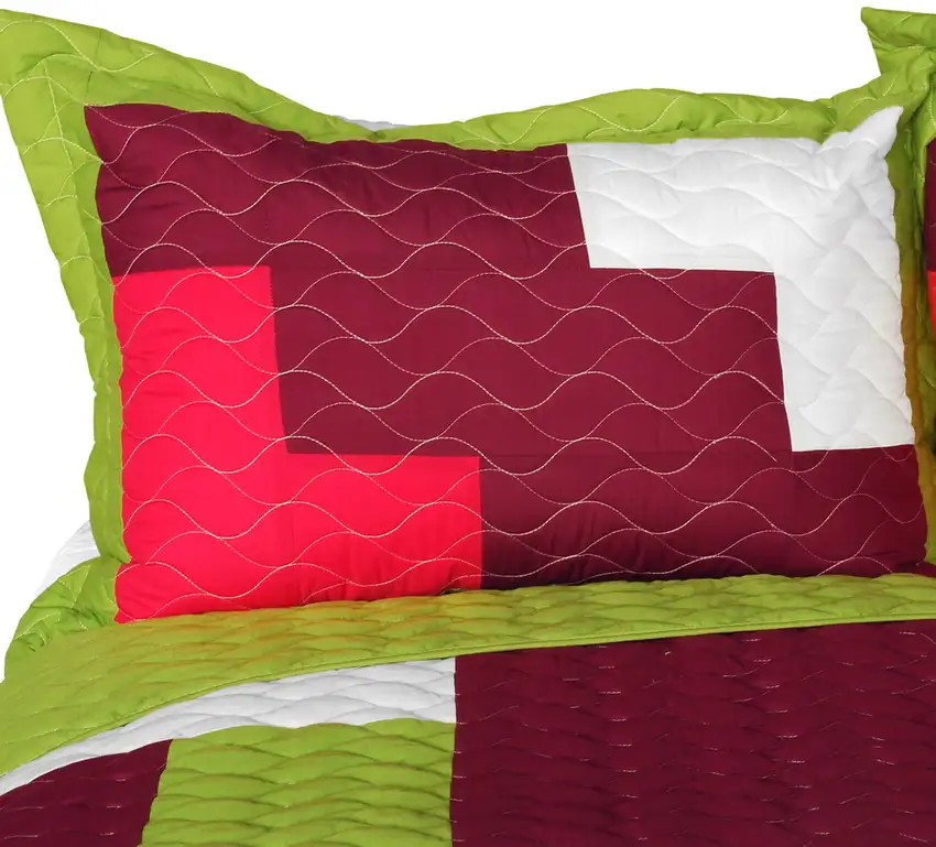 Renaissance -  Vermicelli-Quilted Patchwork Plaid Quilt Set Full/Queen Photo 2
