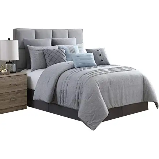 Rhodes Town Textured Print Queen Size Comforter Set with Pleats The Urban Port Photo 1