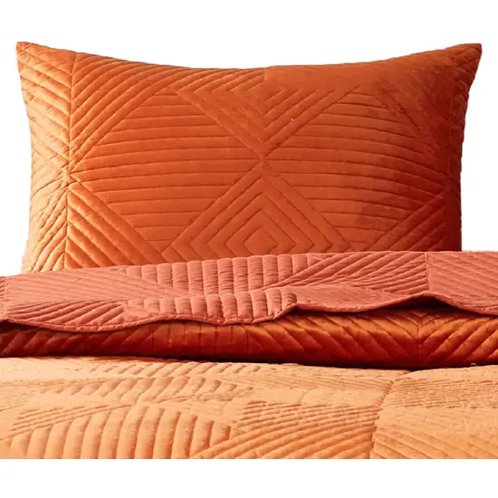 Rio 36 Inch King Pillow Sham, Quilted Diamond Design, Orange Dutch Velvet Photo 4