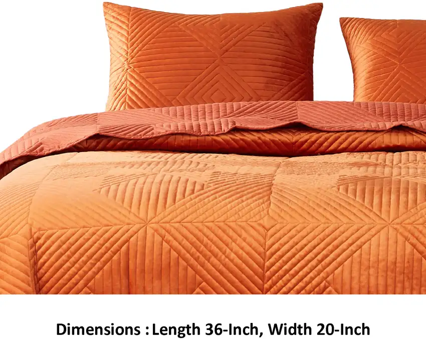 Rio 36 Inch King Pillow Sham, Quilted Diamond Design, Orange Dutch Velvet Photo 5