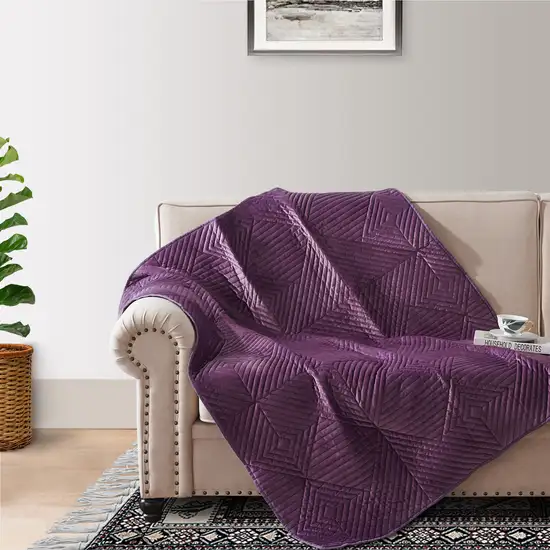 Rio 60 Inch Quilted Throw Blanket, Diamond Stitching, Purple Dutch Velvet Photo 6