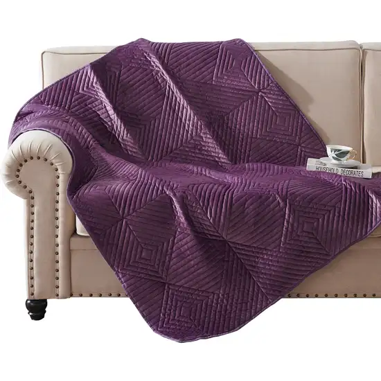 Rio 60 Inch Quilted Throw Blanket, Diamond Stitching, Purple Dutch Velvet Photo 1