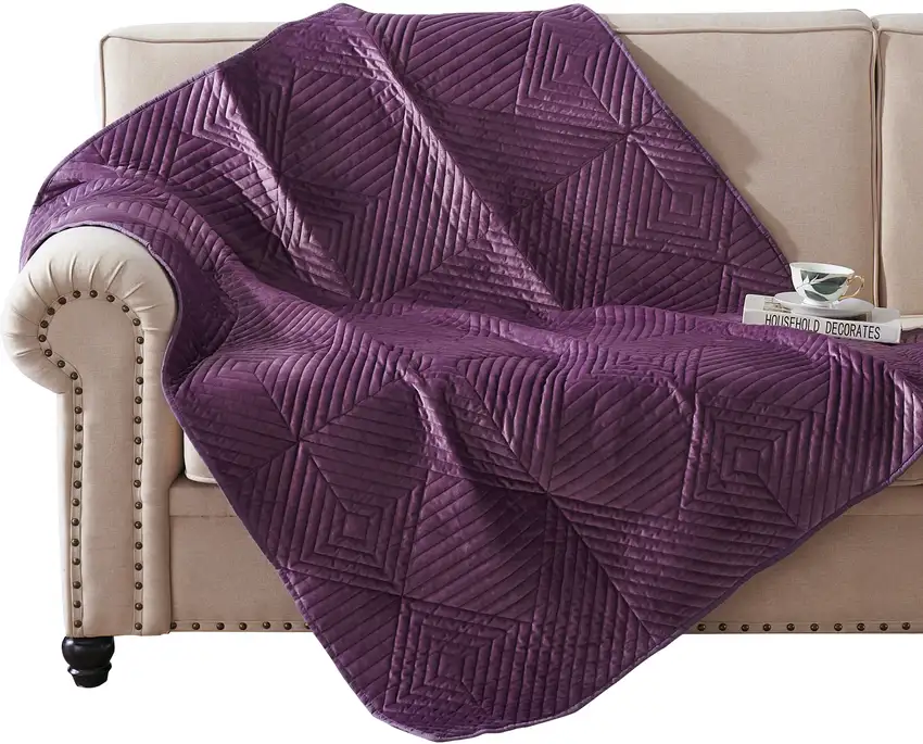 Rio 60 Inch Quilted Throw Blanket, Diamond Stitching, Purple Dutch Velvet Photo 1