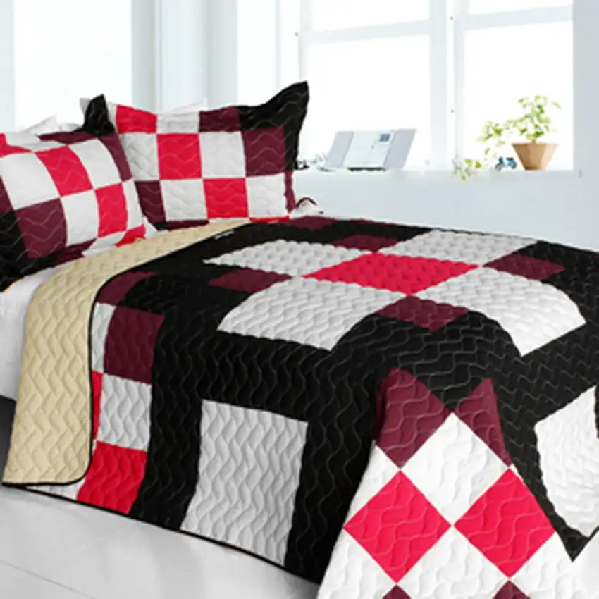 Romantic Girl -  3PC Vermicelli-Quilted Patchwork Quilt Set (Full/Queen Size) Photo 2