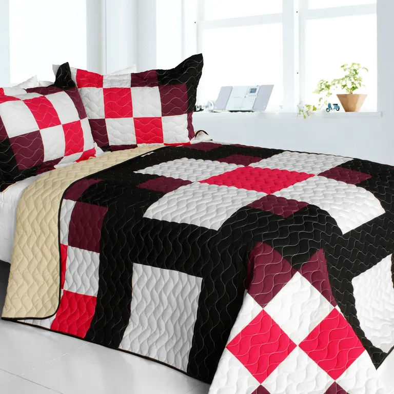 Romantic Girl - 3PC Vermicelli-Quilted Patchwork Quilt Set (Full/Queen Size) Photo 1