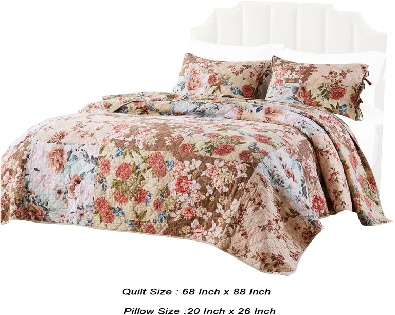 Rome 2 Piece Microfiber Reversible Floral Print Twin Quilt Set Photo 5