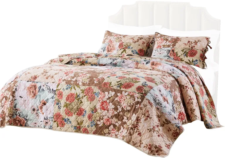 Rome 2 Piece Microfiber Reversible Floral Print Twin Quilt Set Photo 1