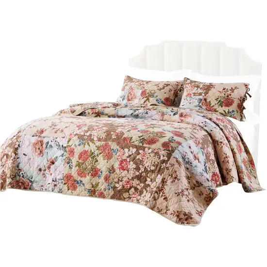 Rome 2 Piece Microfiber Reversible Floral Print Twin Quilt Set Photo 1