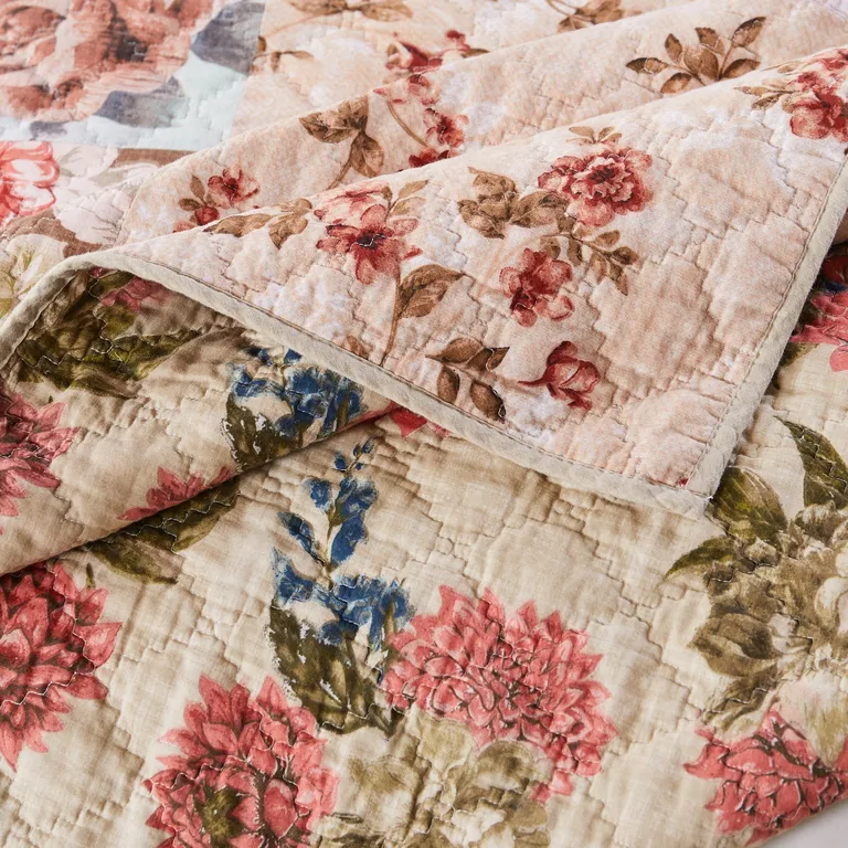Rome 2 Piece Microfiber Reversible Floral Print Twin Quilt Set Photo 3