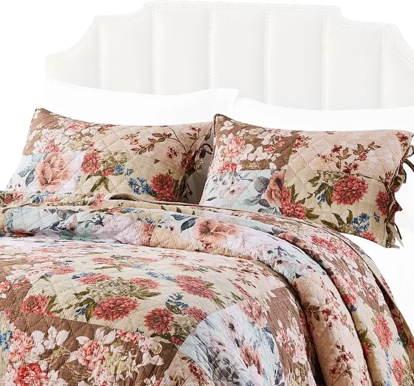 Rome 2 Piece Microfiber Reversible Floral Print Twin Quilt Set Photo 4