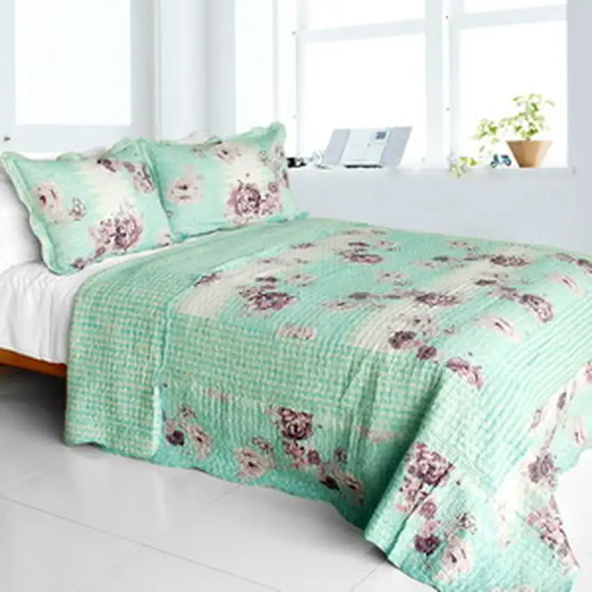 Rural Sky -  Cotton 3PC Vermicelli-Quilted Floral Patchwork Quilt Set (Full/Queen Size) Photo 2