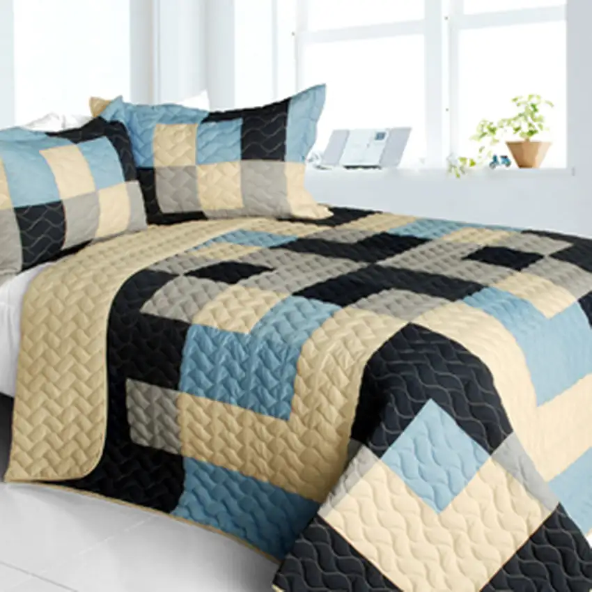Russian Coffee -  3PC Vermicelli-Quilted Patchwork Quilt Set (Full/Queen Size) Photo 2