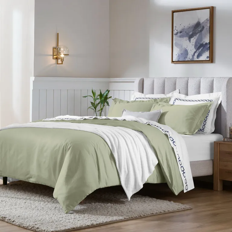 Sage King Cotton Blend Washable Duvet Cover Set Photo 3