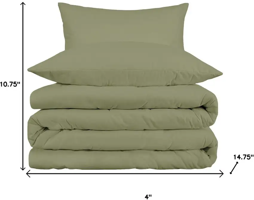 Sage King Cotton Washable Duvet Cover Set With Two Shams Photo 7