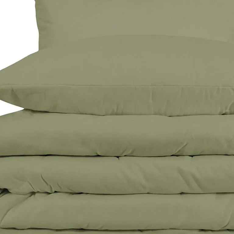 Sage King Cotton Washable Duvet Cover Set With Two Shams Photo 4