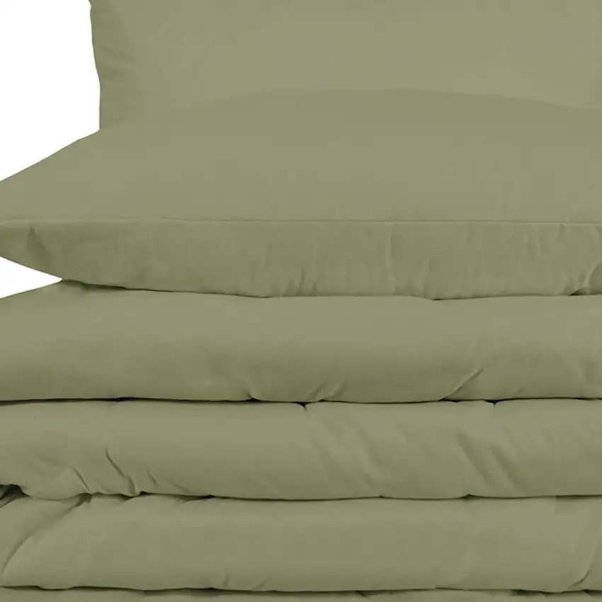 Sage King Cotton Washable Duvet Cover Set With Two Shams Photo 4