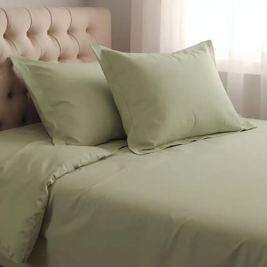 Sage King Cotton Washable Duvet Cover Set With Two Shams Photo 1