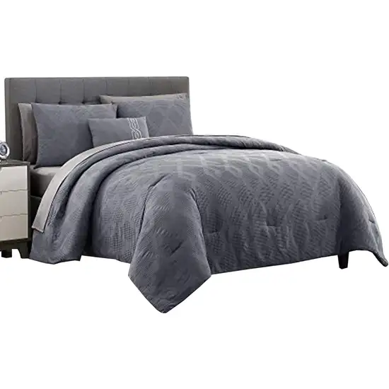 Salzburg Textured King Size Comforter Set with Diamond Pattern The Urban Port, Gray Photo 1